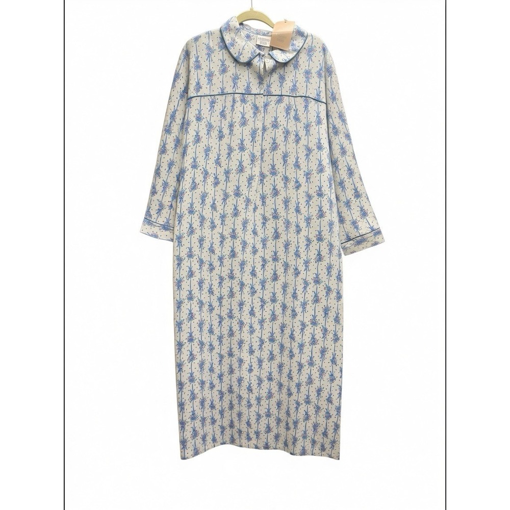 Katherine Bishop  Floral Flannel Nightgown LS Prairie Cottagecore Grandmacore LG
